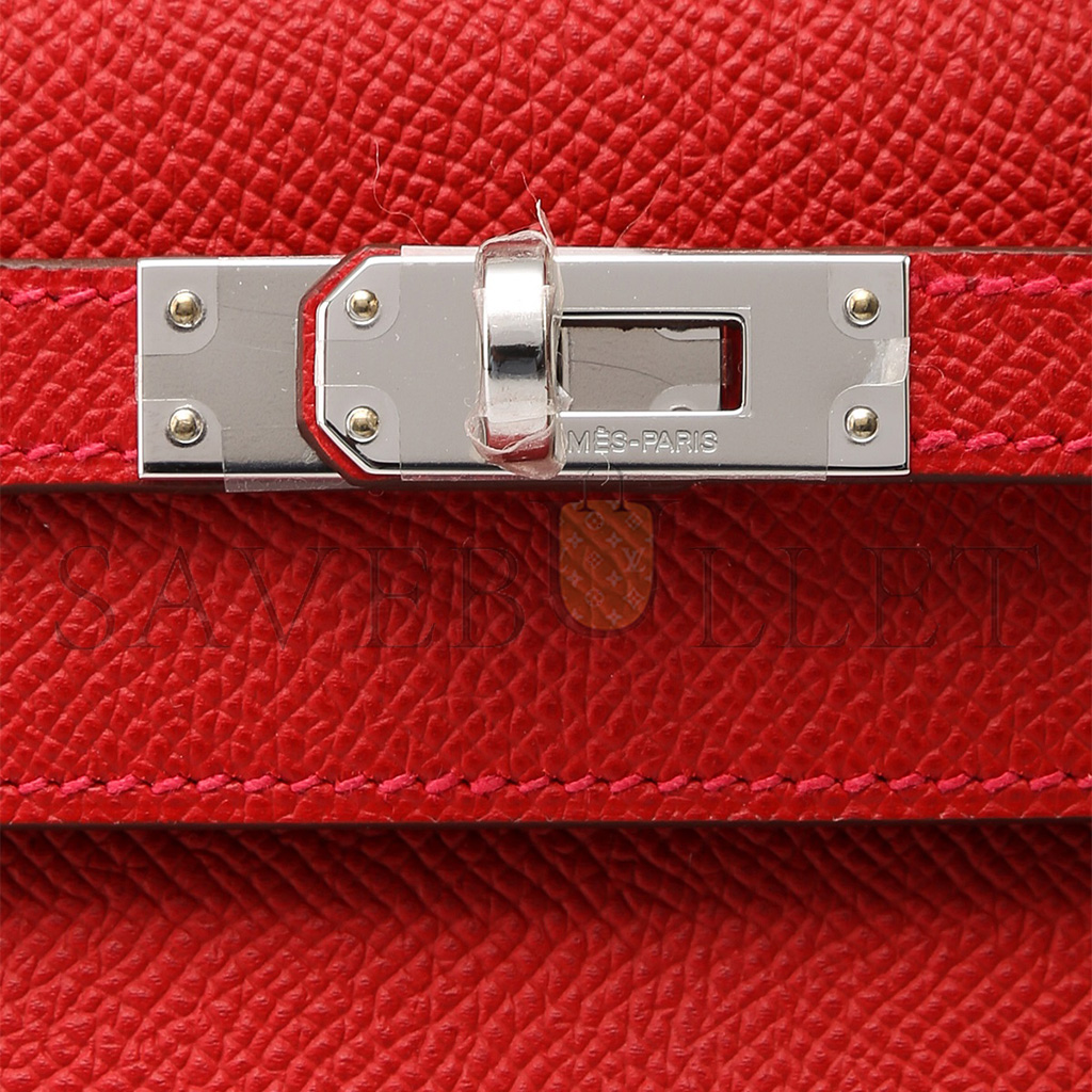 H**mes kelly pochette rouge casaque epsom with palladium hardware (22*14*7cm)